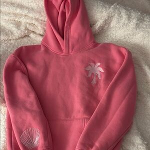 Pink palm puff hoodie in size extra small